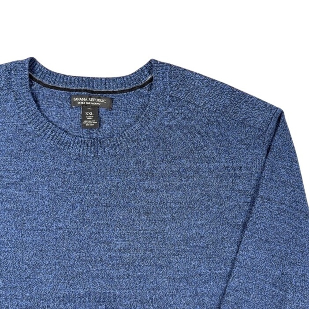 Banana Republic Extra Fine Merino Wool Sweater Blue Crew Neck Mens XXL Tall